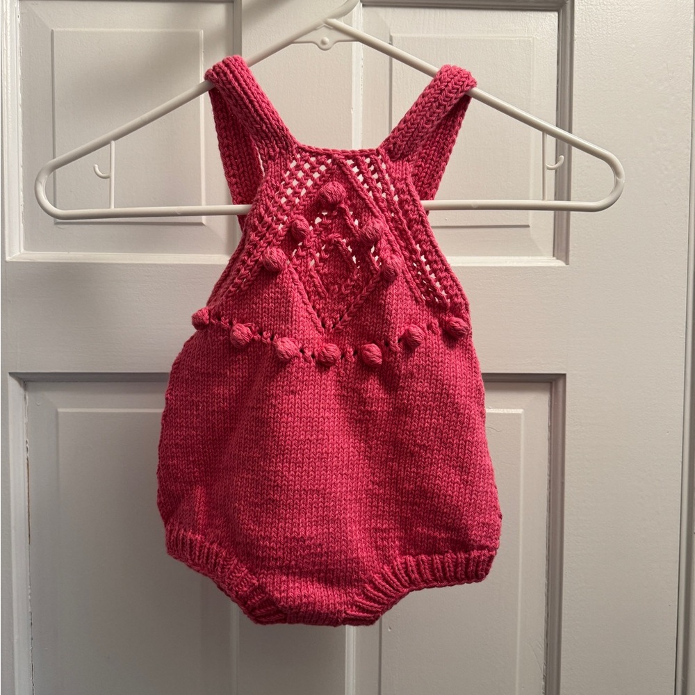Handmade Pink Knit Baby Romper